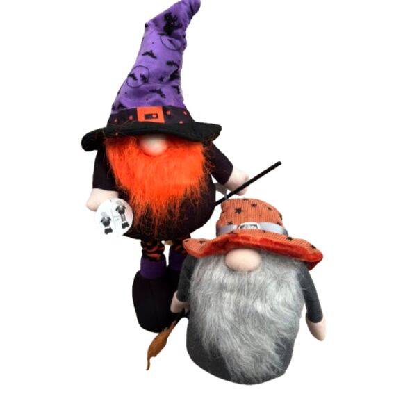 Lot Of 2 Large Halloween Wizard / Witch Gnomes - Picture 1 of 6